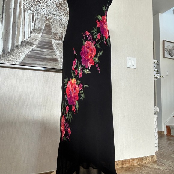 Dress Barn Women's Y2K Floral Beaded Sleeveless Black Rayon Dress - Medium - Picture 3 of 9